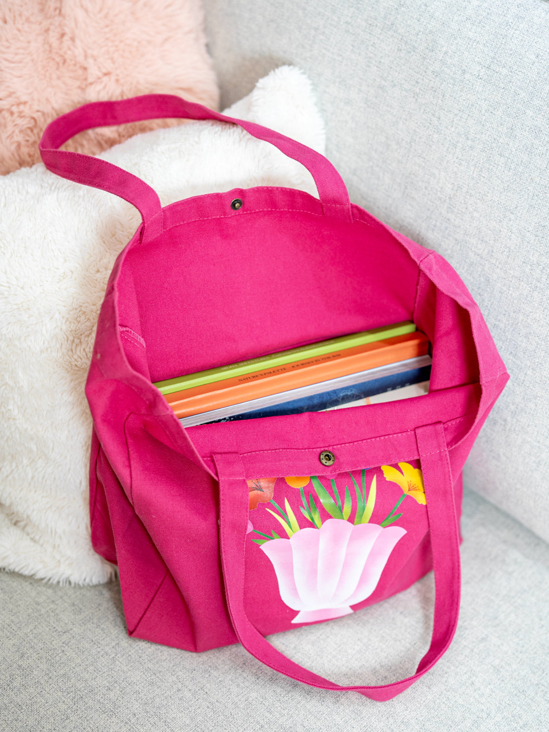 Pink and Purple Floral Canvas Tote Bags Bundle