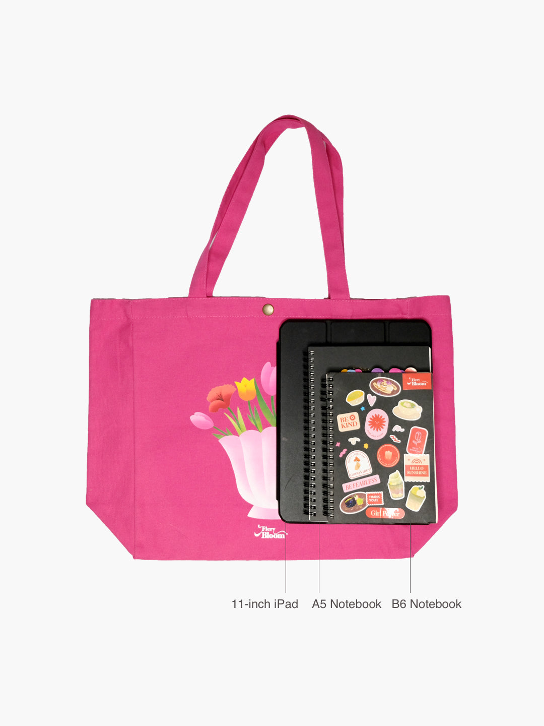 Large Floral Canvas Tote Bag - Pink