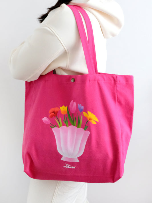 Large Floral Canvas Tote Bag - Pink