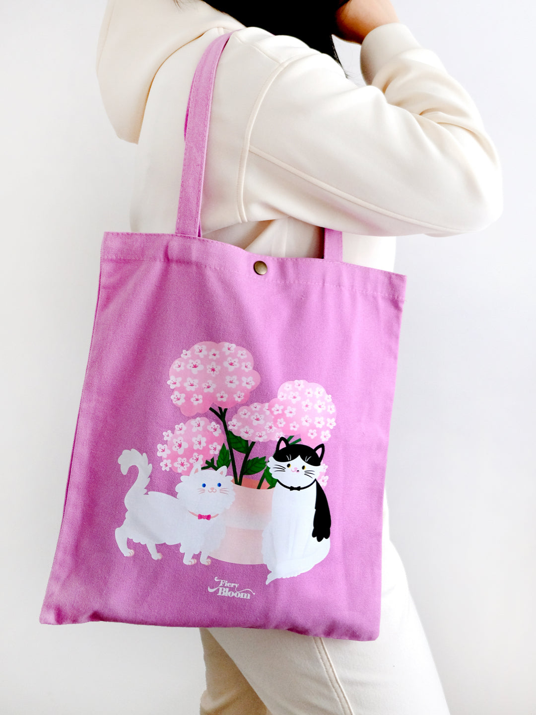 Cute Cat Canvas Tote Bag - Pink