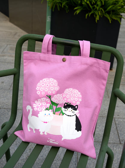 Cute Cat Canvas Tote Bag - Pink