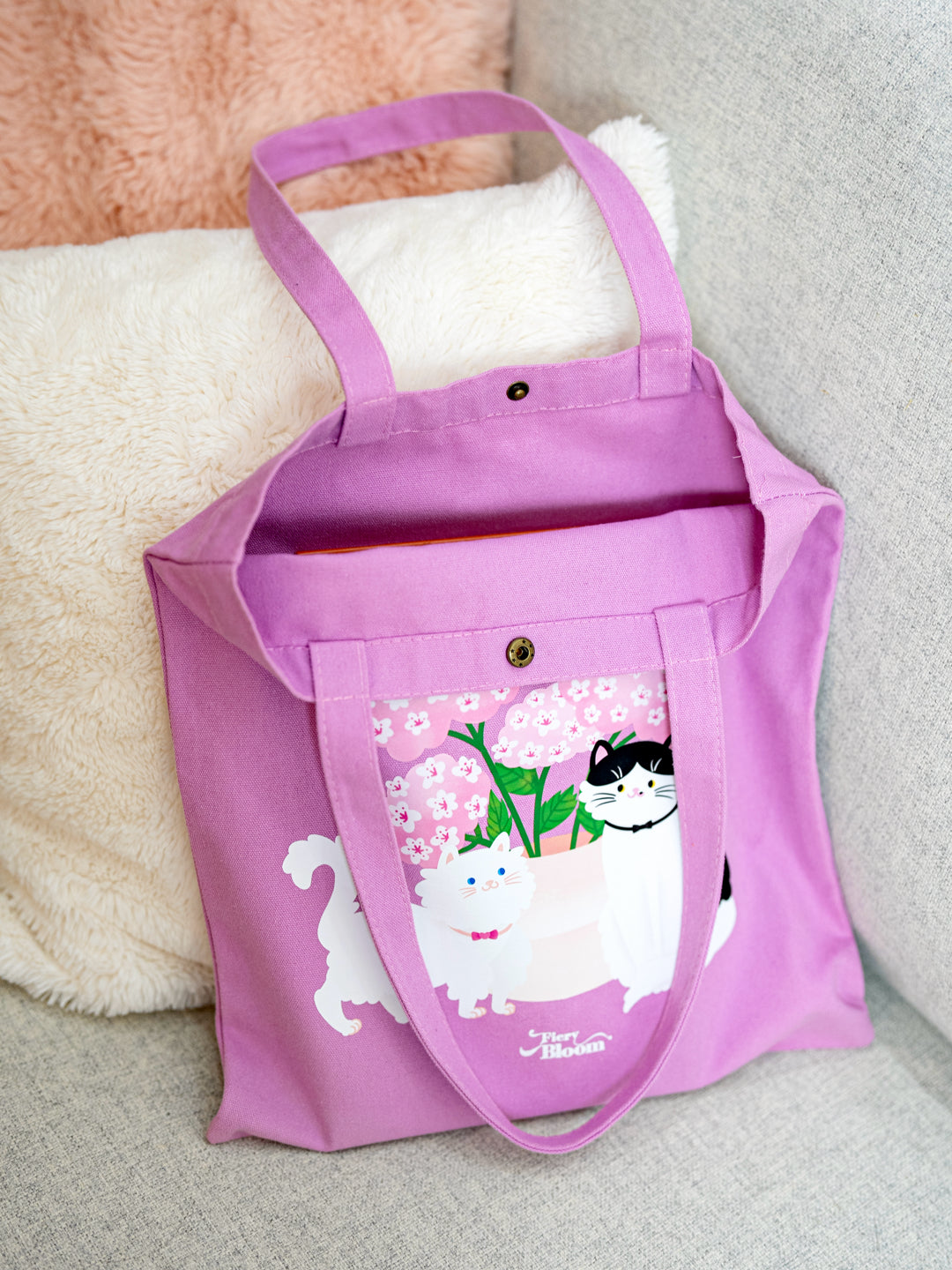 Cute Cat Canvas Tote Bag - Pink
