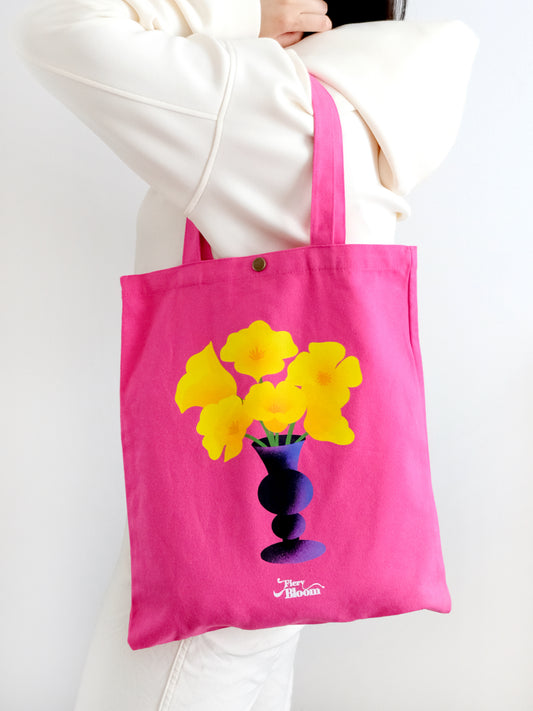 Blooming Poppy Flower Canvas Tote Bag
