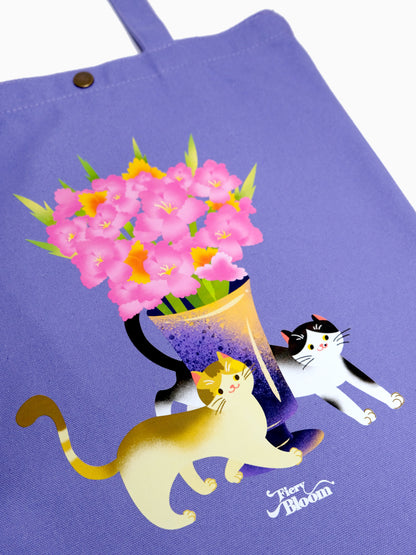 Cute Cat Canvas Tote Bag - Purple