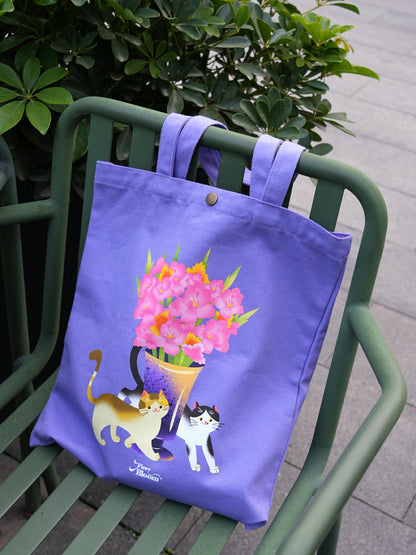 Cute Cat Canvas Tote Bag - Purple