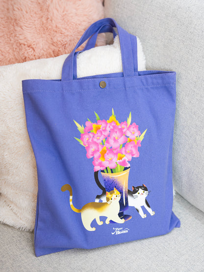 Cute Cat Canvas Tote Bag - Purple