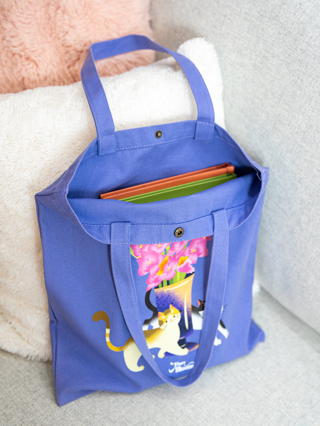 Cute Cat Canvas Tote Bag - Purple