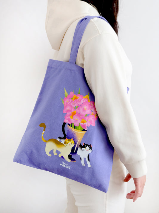 Cute Cat Canvas Tote Bag - Purple
