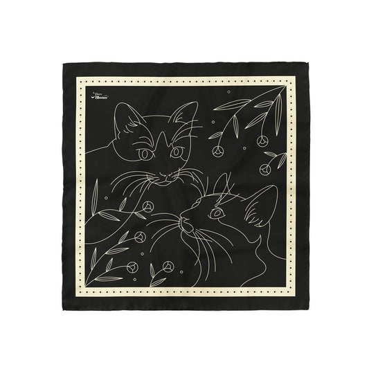 Kittens with Flowers / Ink - Silk Scarf