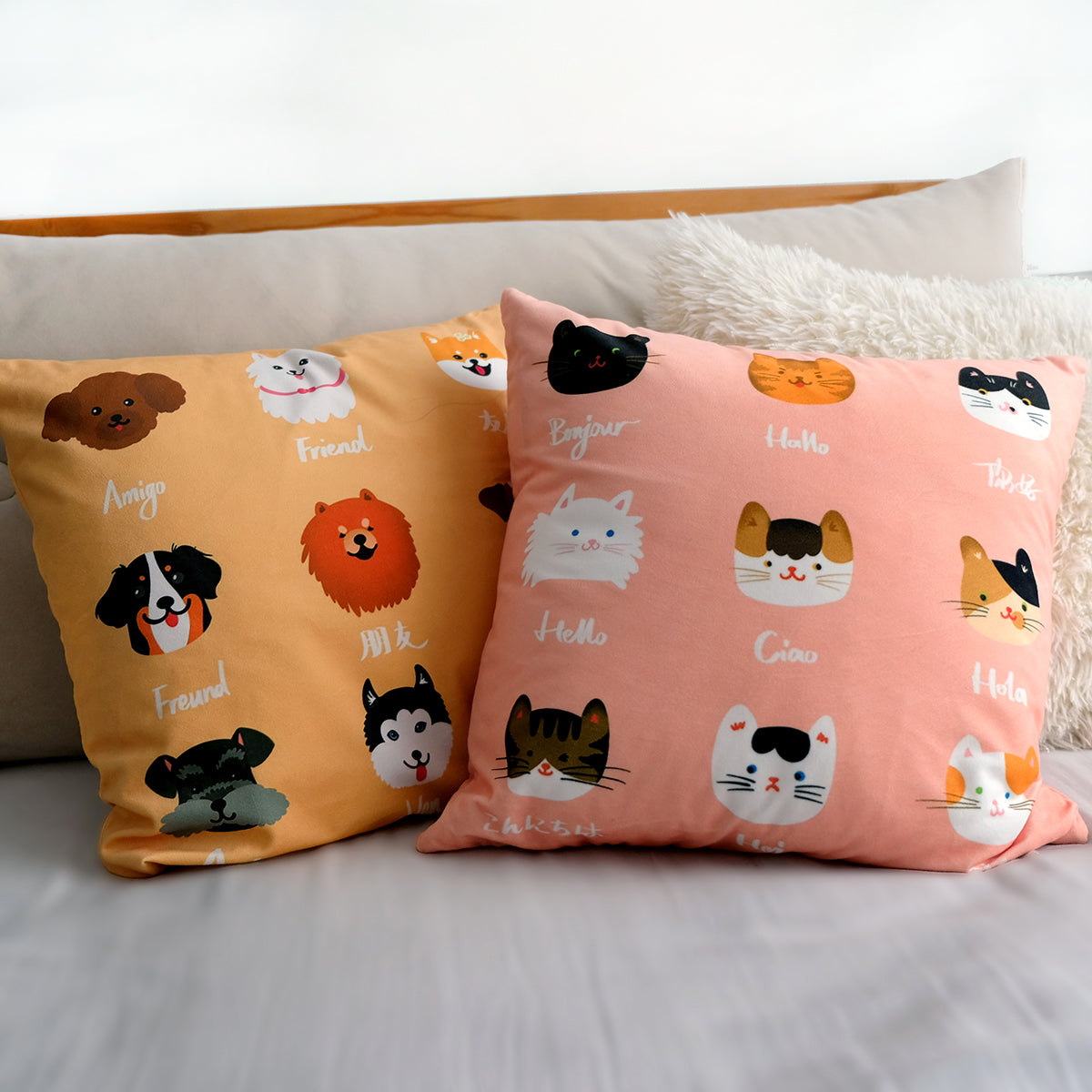 Cats and Dogs Throw Pillow Cover